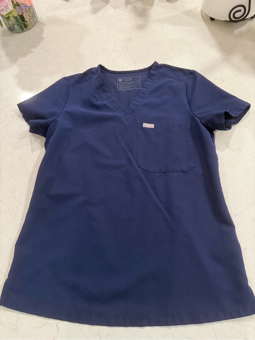 Figs Navy Blue V-Neck Technical Scrub Top